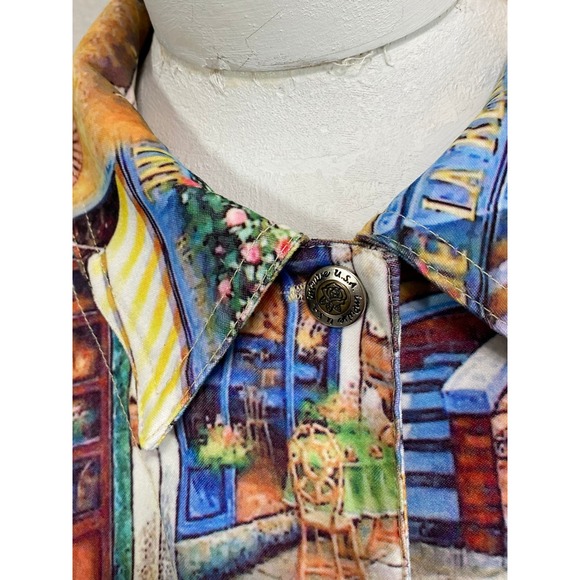 Impulse California Art Jacket Venice Café Boho Travel Print Button Front USA - Picture 3 of 14